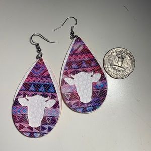 Purple Aztec Cow Head Earrings